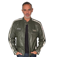 Men's Gulf Lambskin Leather Racing Jacket in Classic GP Olive