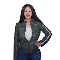 Women's Gulf Lambskin Leather Racing Jacket in Classic GP Olive