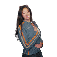 Women's Gulf Lambskin Leather Racing Jacket in Vintage Gulf Blue