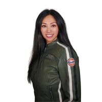 Women's Gulf Lambskin Leather Racing Jacket in Classic GP Olive