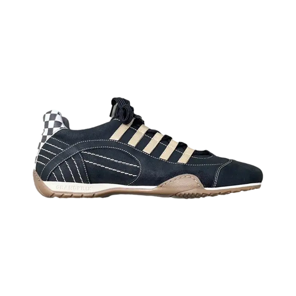 Men's Racing Sneaker in Black & Gold Brushed/Sueded Napa