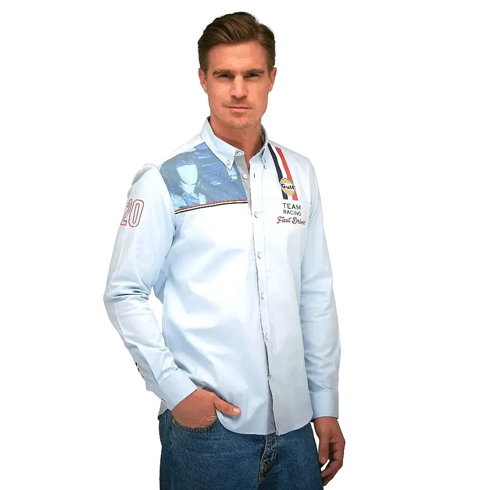 Gulf Racing Button-Up Shirt in Gulf Blue