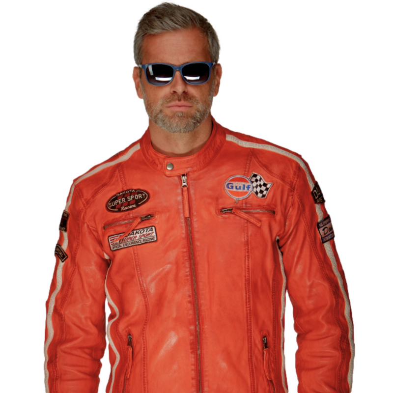 Men's Gulf Lambskin Leather Racing Jacket in GT Orange