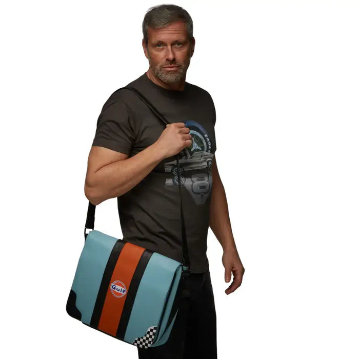 Gulf Leather Silverstone Messenger Bag in Gulf Blue