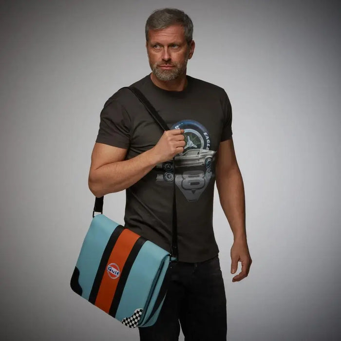 Gulf Leather Silverstone Messenger Bag in Gulf Blue