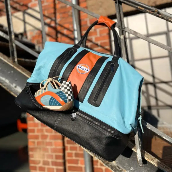 Gulf Leather Track Sport Dual-Compartment Bag in Gulf Blue