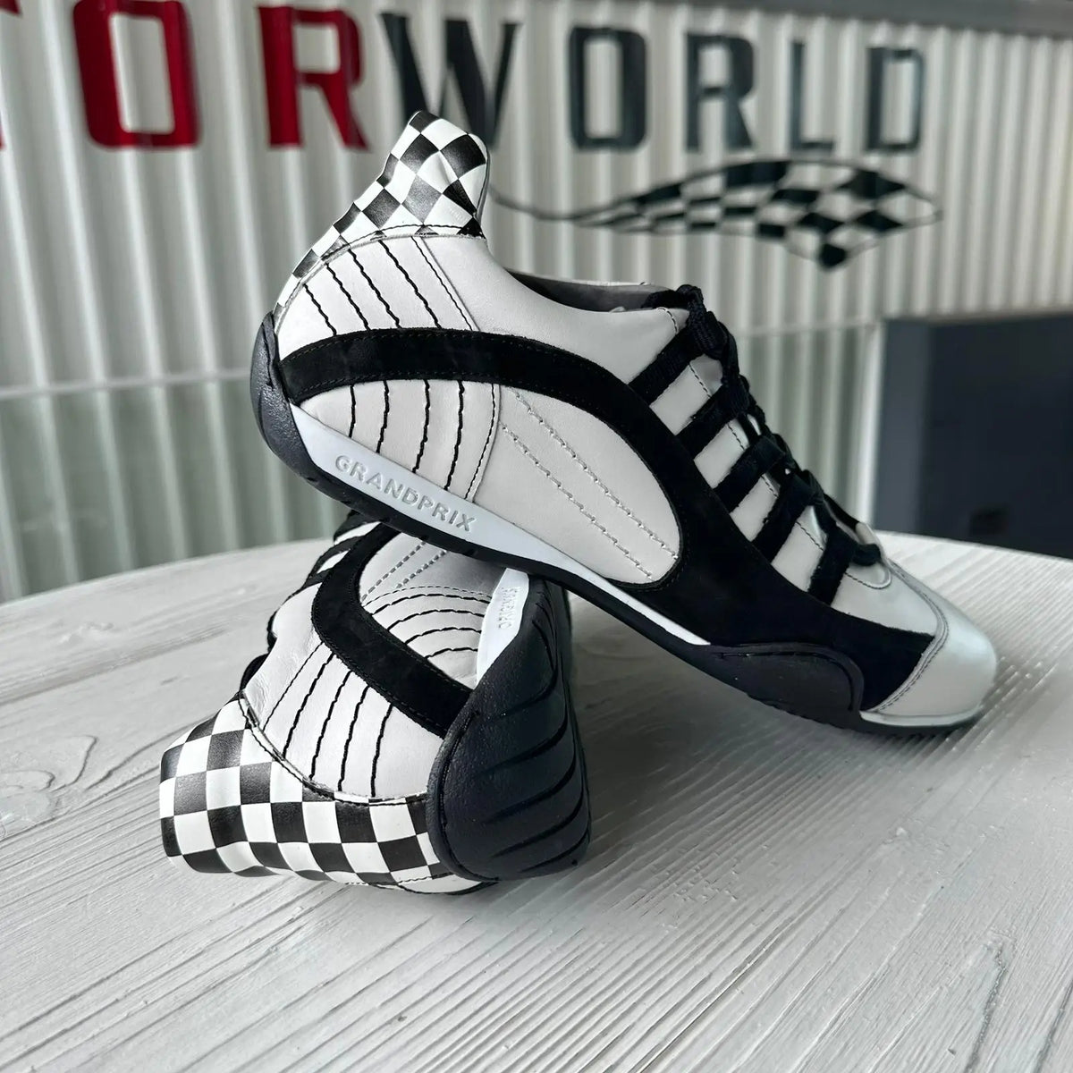 Men's Racing Sneaker in Checkered Flag (White and Black)