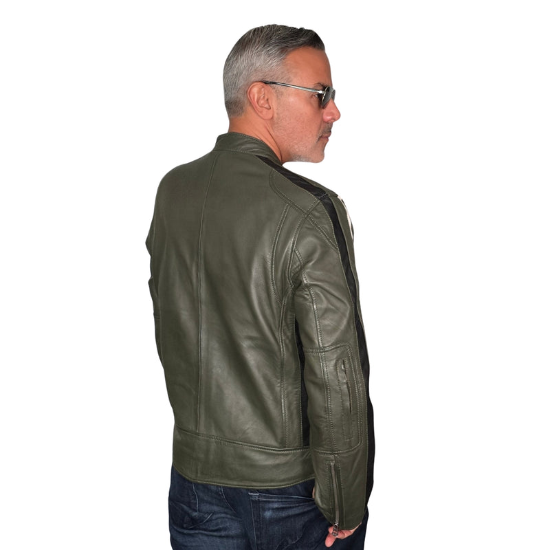 Men's Gulf Lambskin Leather Racing Jacket in Classic GP Olive