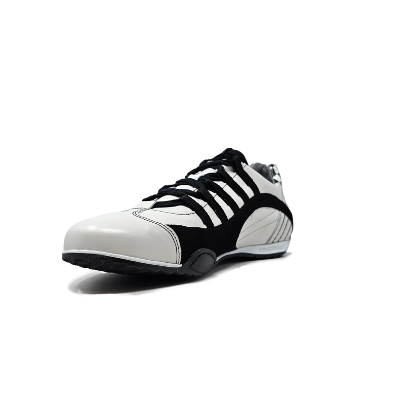 Men's Racing Sneaker in Checkered Flag (White and Black)