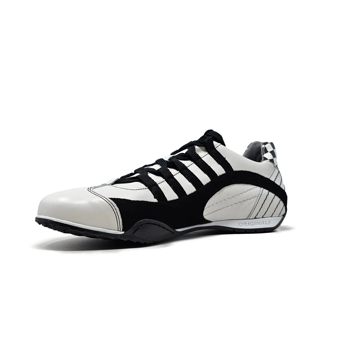 Men's Racing Sneaker in Checkered Flag (White and Black)