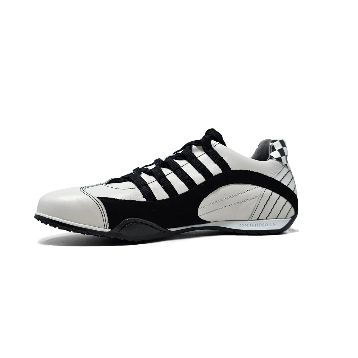 Men's Racing Sneaker in Checkered Flag (White and Black)