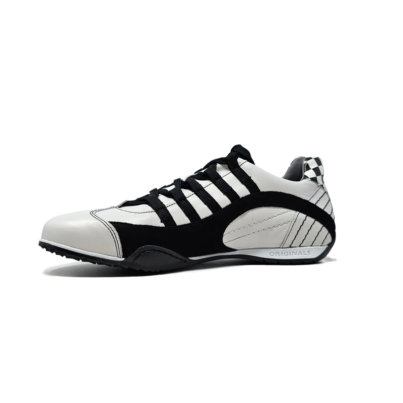 Men's Racing Sneaker in Checkered Flag (White and Black)