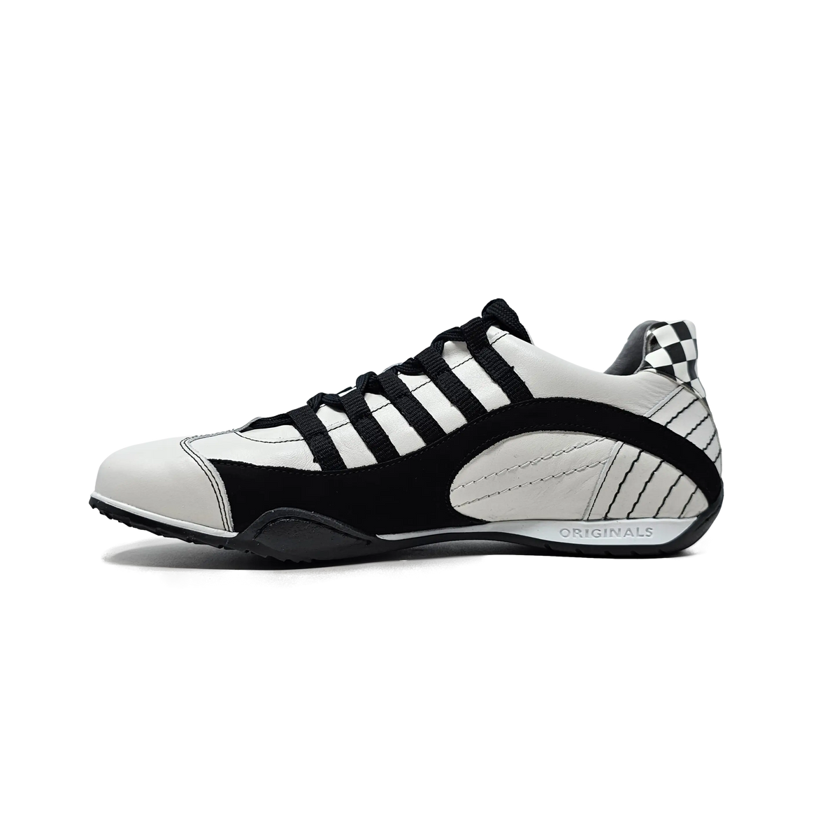 Men's Racing Sneaker in Checkered Flag (White and Black)