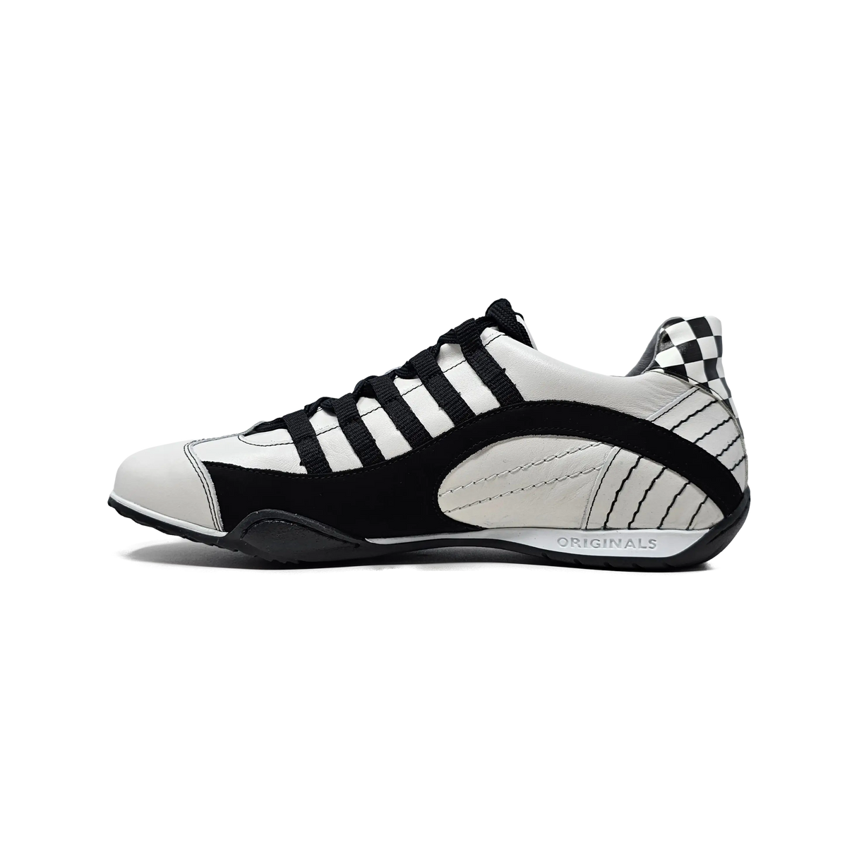 Men's Racing Sneaker in Checkered Flag (White and Black)