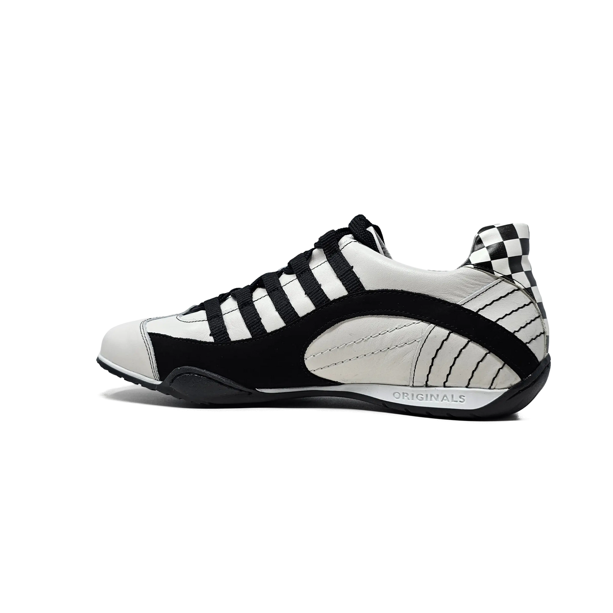 Men's Racing Sneaker in Checkered Flag (White and Black)