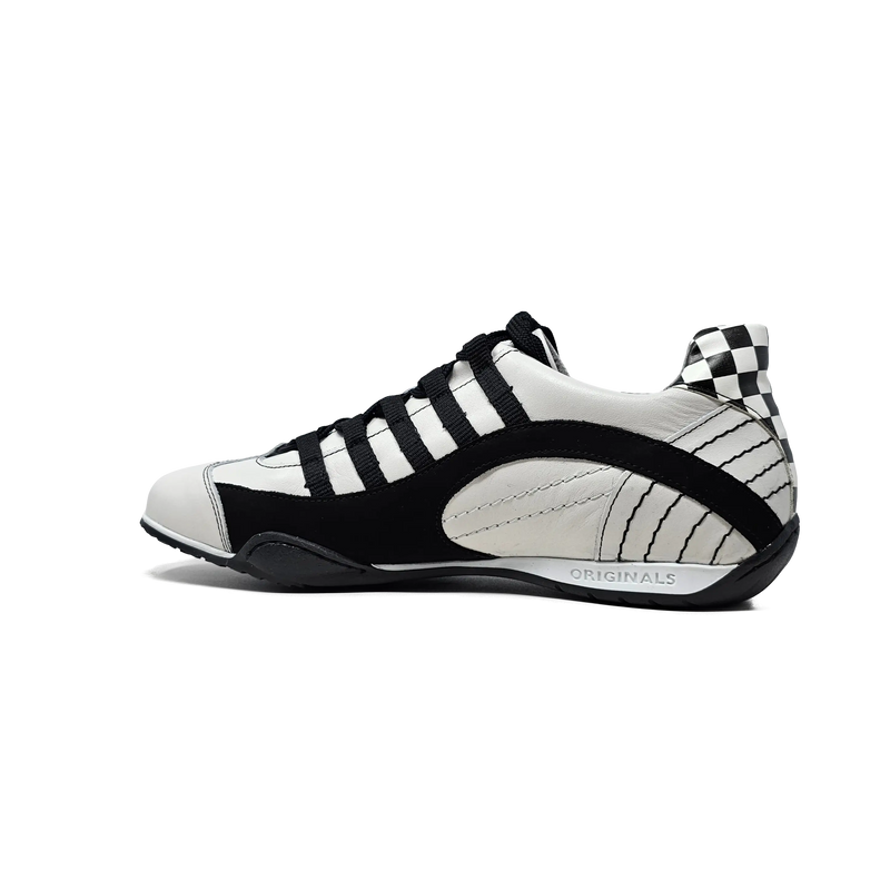 Men's Racing Sneaker in Checkered Flag (White and Black)