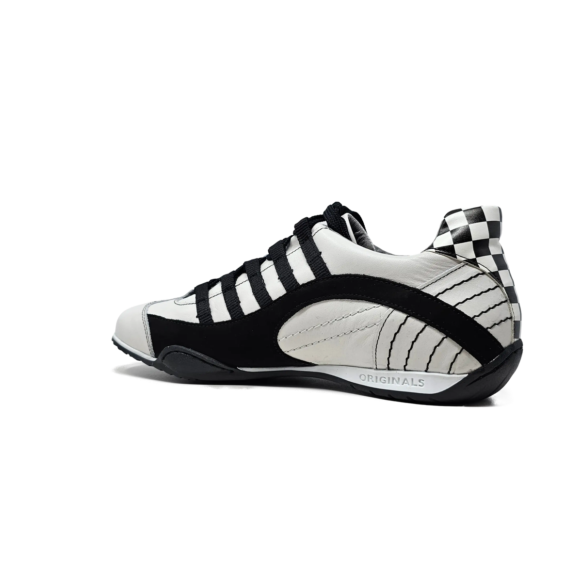 Men's Racing Sneaker in Checkered Flag (White and Black)