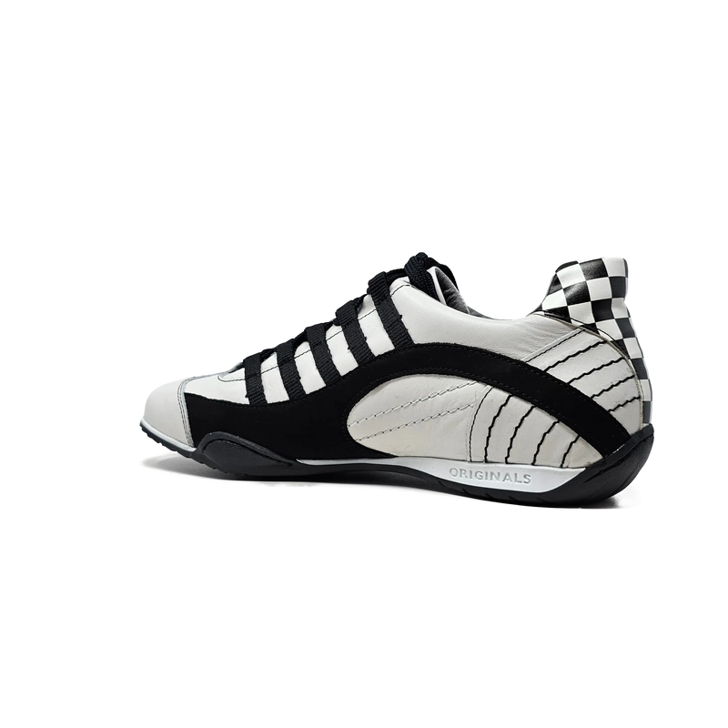 Men's Racing Sneaker in Checkered Flag (White and Black)