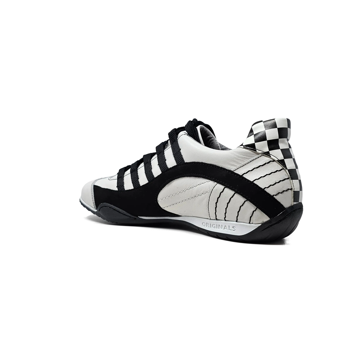 Men's Racing Sneaker in Checkered Flag (White and Black)