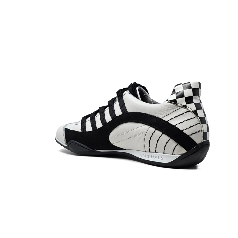 Men's Racing Sneaker in Checkered Flag (White and Black)