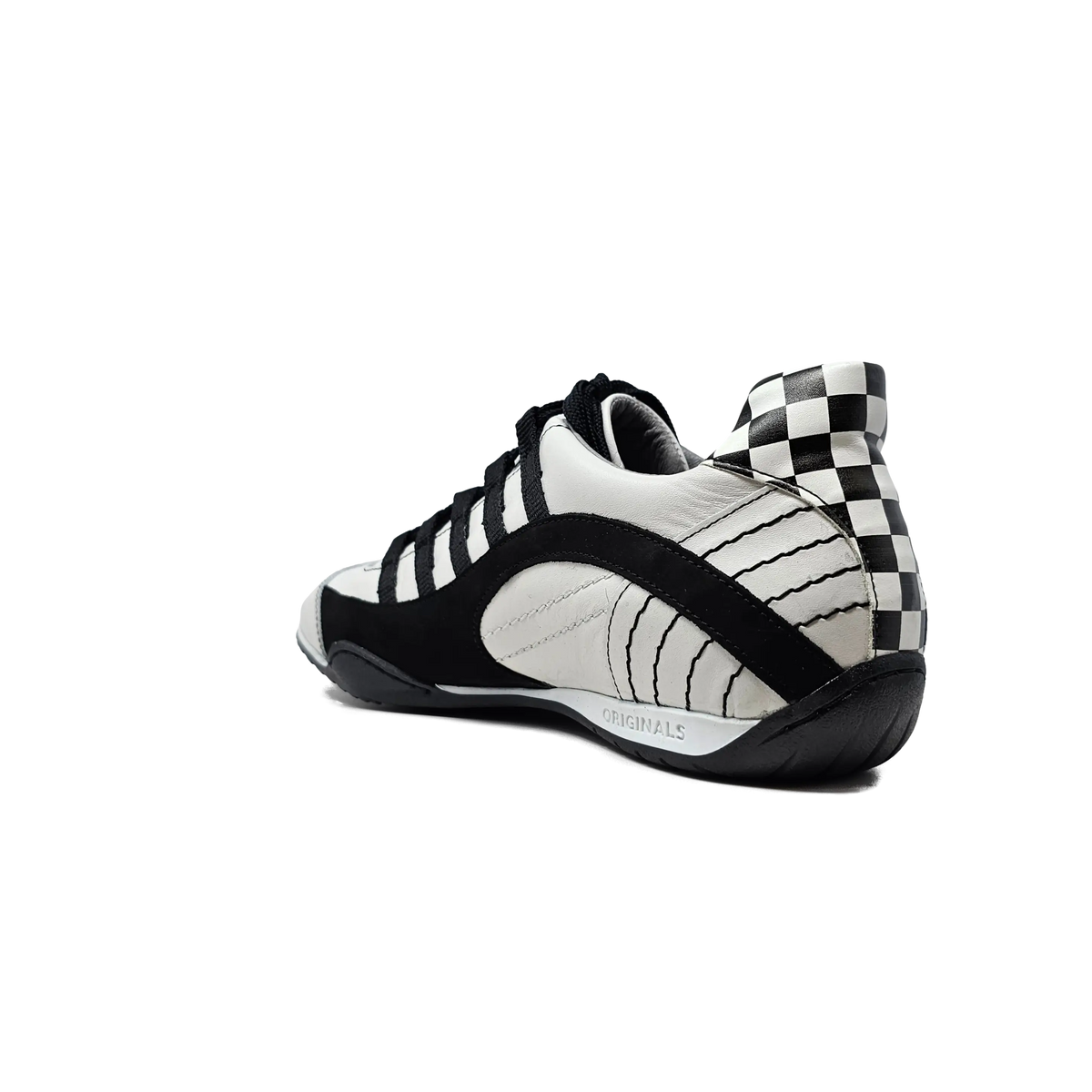 Men's Racing Sneaker in Checkered Flag (White and Black)