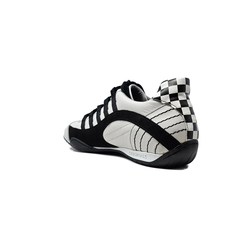 Men's Racing Sneaker in Checkered Flag (White and Black)