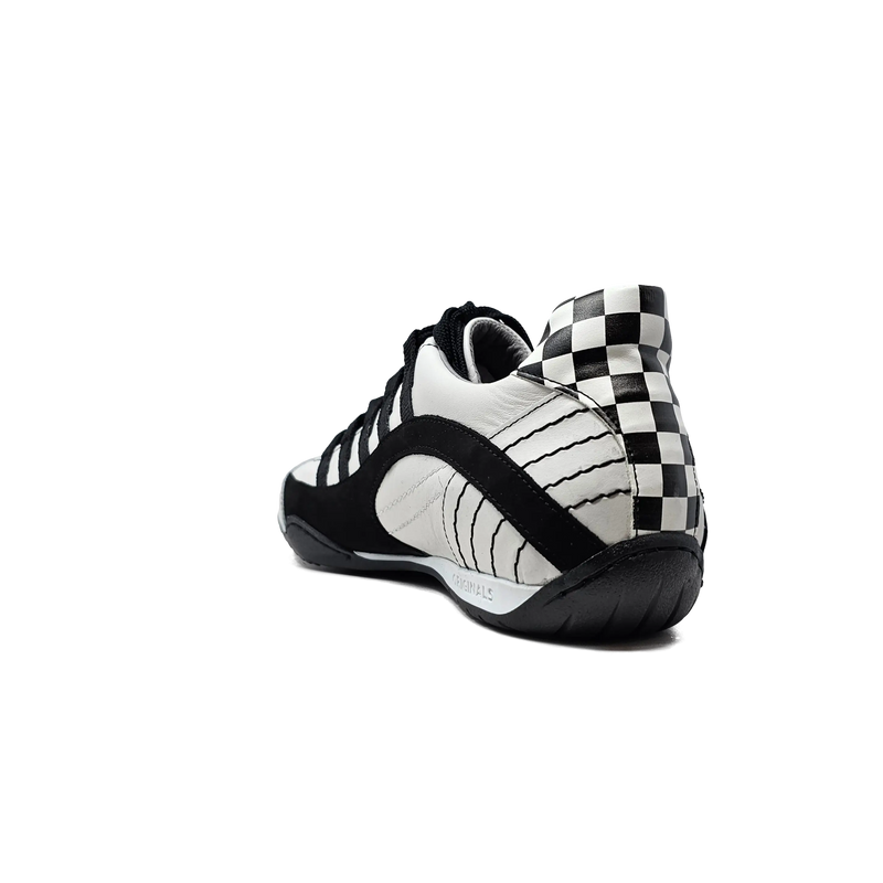 Men's Racing Sneaker in Checkered Flag (White and Black)