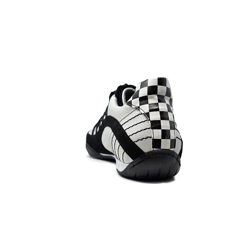 Men's Racing Sneaker in Checkered Flag (White and Black)