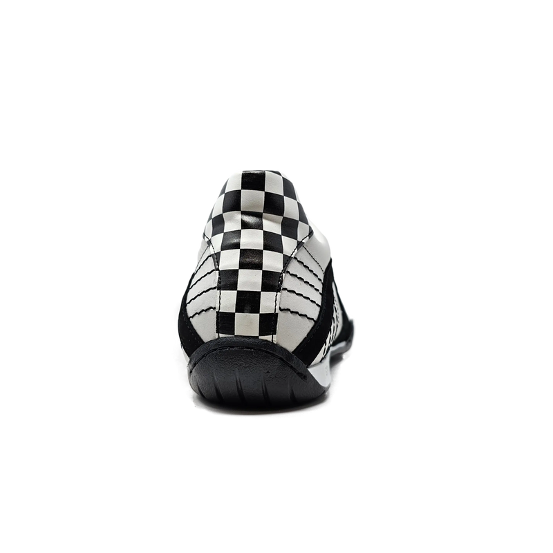 Men's Racing Sneaker in Checkered Flag (White and Black)