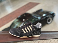 Men's Racing Sneaker in Black & Gold Brushed/Sueded Napa