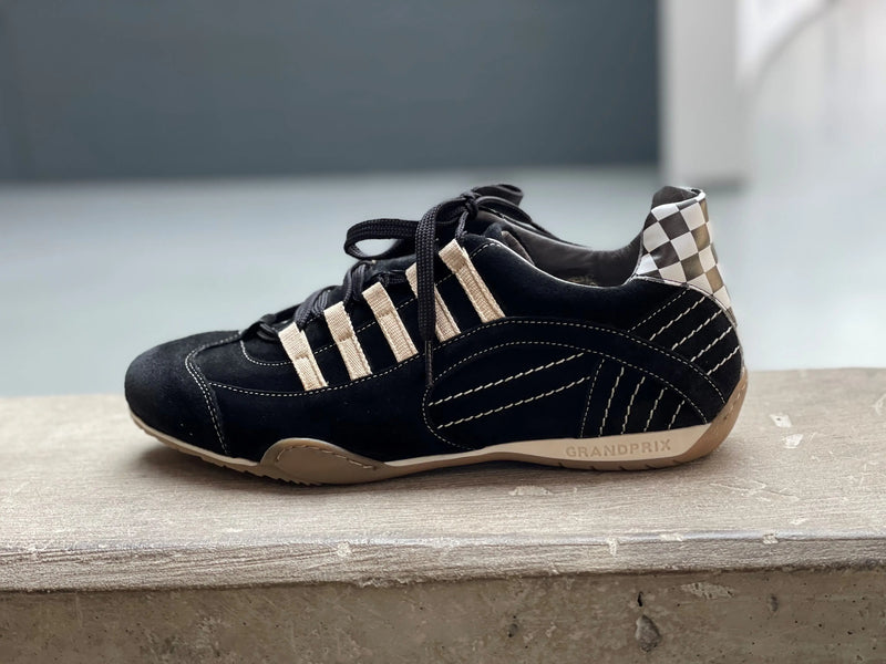 Men's Racing Sneaker in Black & Gold Brushed/Sueded Napa