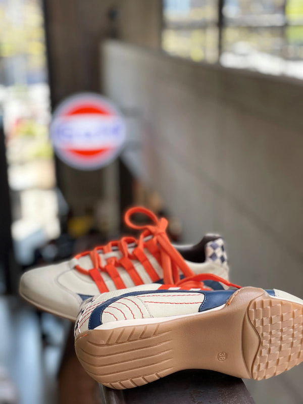 Women's Racing Sneaker in Racing Oil (Creamy White with Navy and Orange)