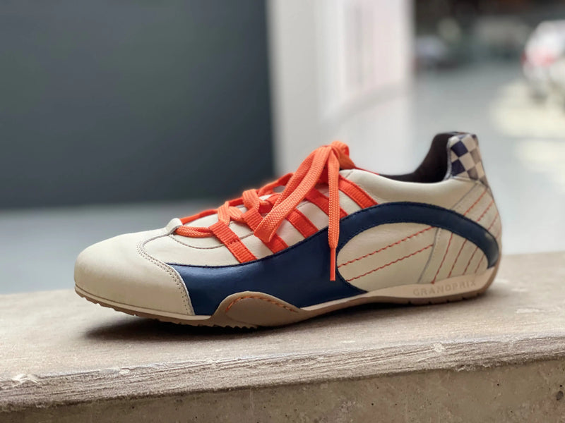 Men's Racing Sneaker in Racing Oil (Creamy White with Navy and Orange)