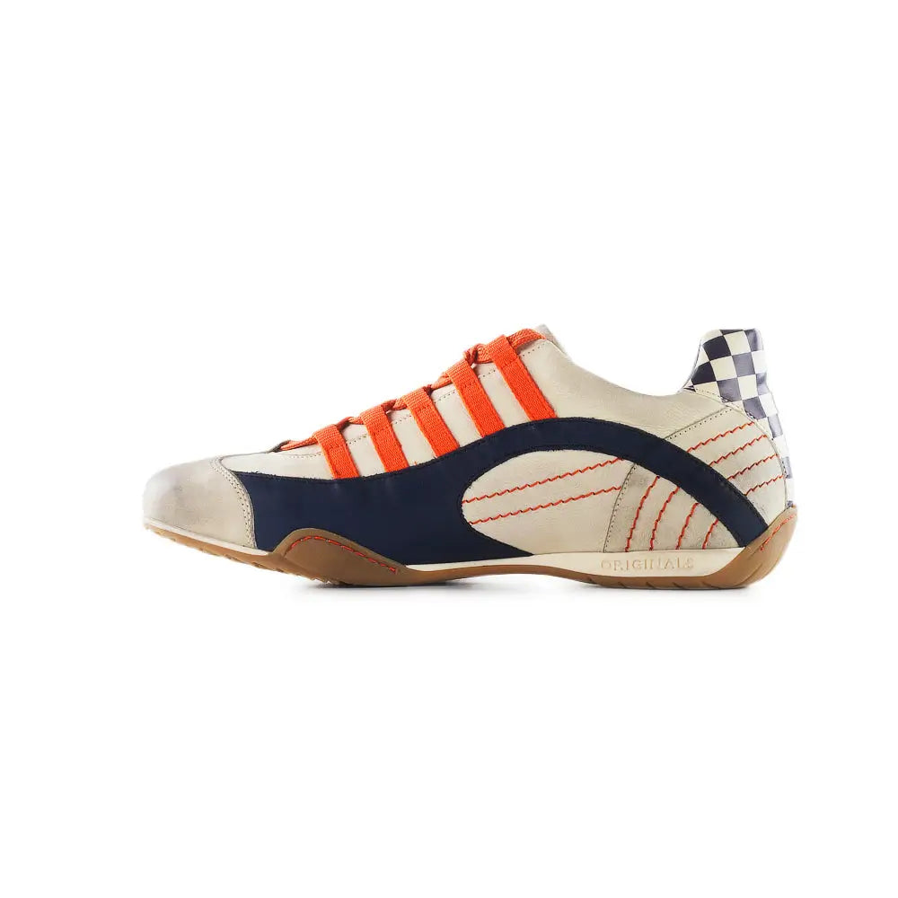 Men's Racing Sneaker in Racing Oil (Creamy White with Navy and Orange)