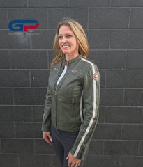 Women's Gulf Lambskin Leather Racing Jacket in Classic GP Olive