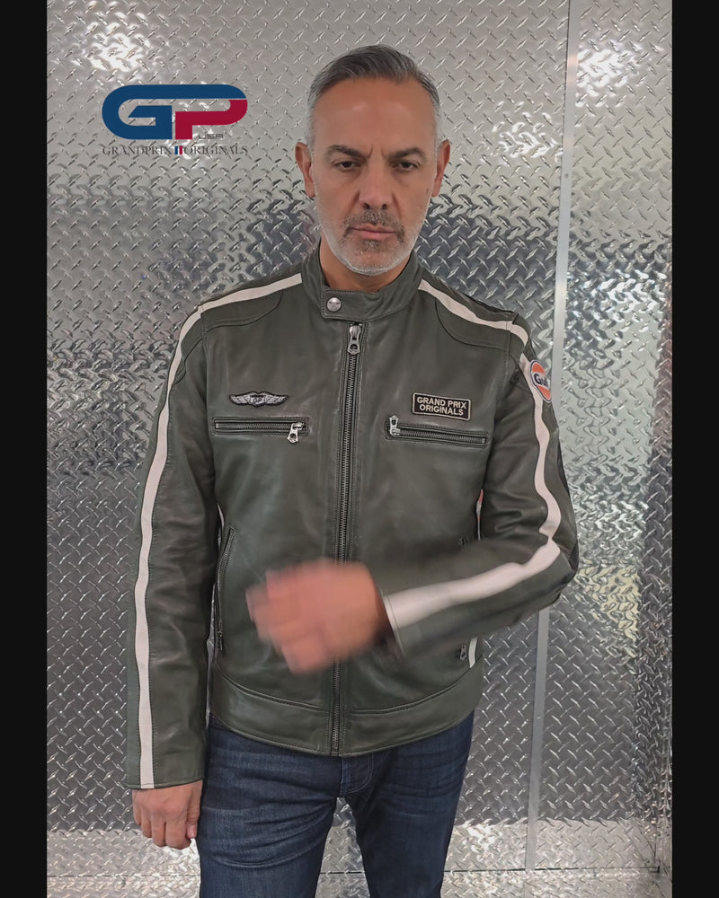 Men's Gulf Lambskin Leather Racing Jacket in Classic GP Olive